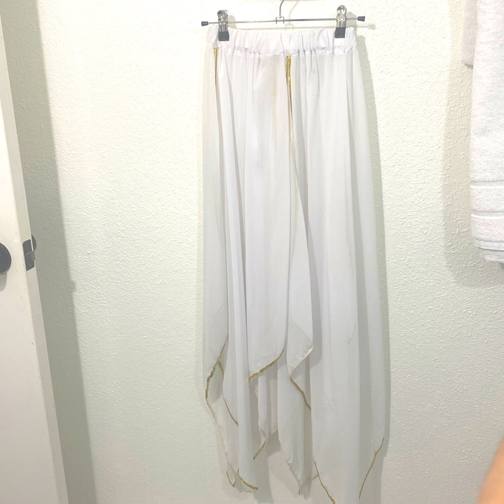 Costume asymmetrical white with gold sequin skirt in S/M